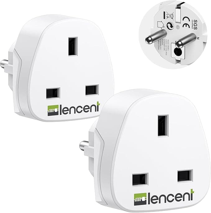 LENCENT 2 Piezas Adaptador Enchufe UK a Enchufe Europeo [3250W/13A Máx.]