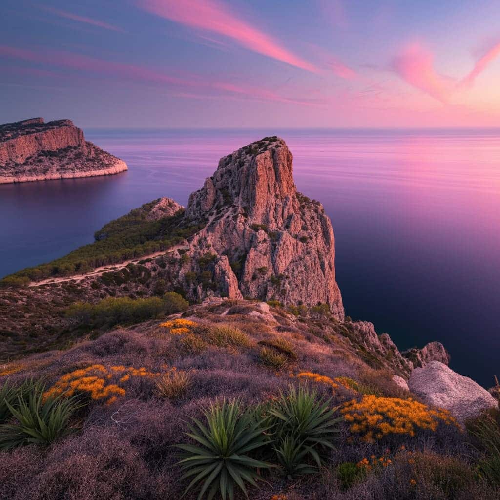 Peñón de Ifach i Calpe (Alicante) i solnedgang