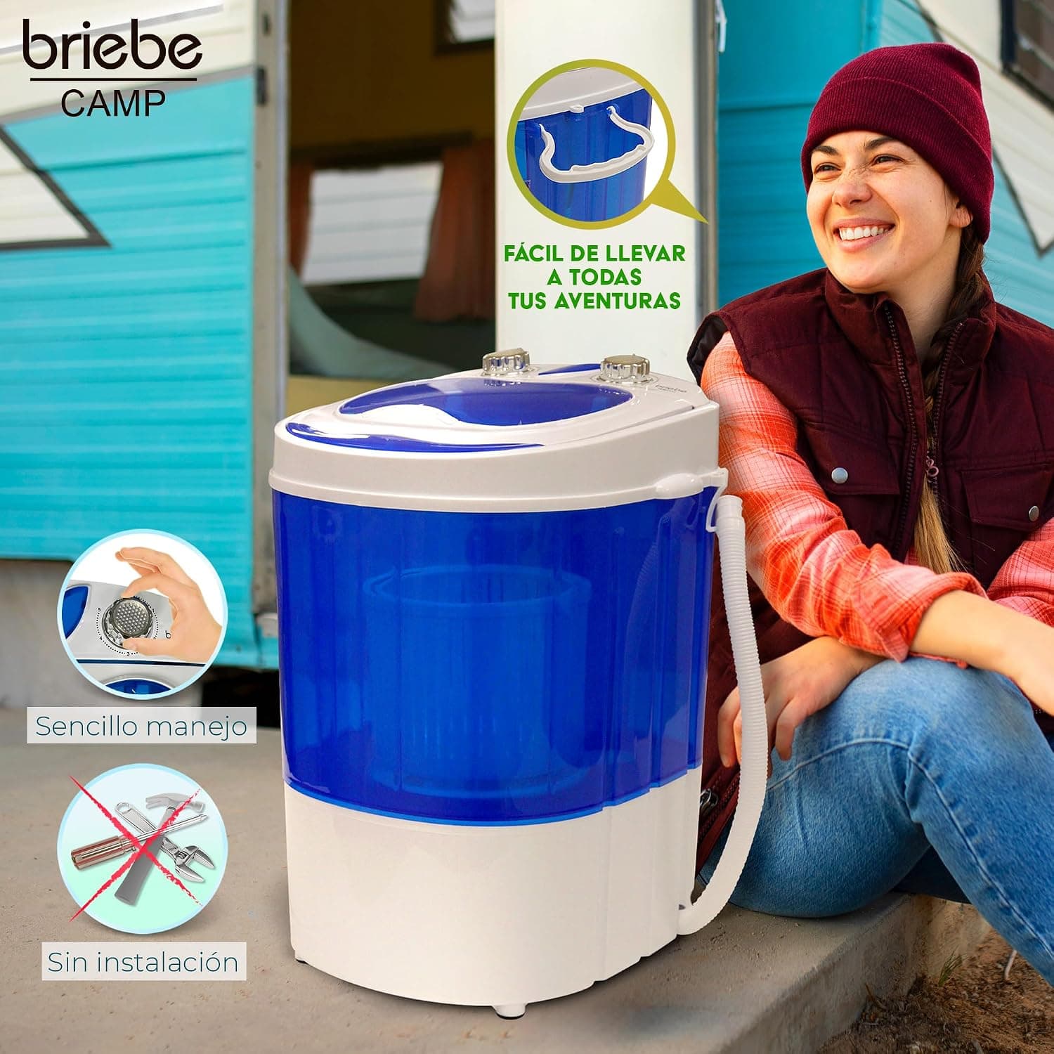 briebe Camp Mini Lavadora Portátil con Centrifugado