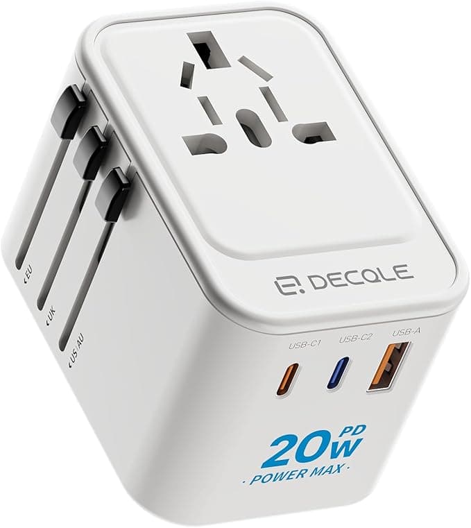 Adaptador Enchufe Universal con 2 USB-C(PD 20W) & 1 USB-A para Viaje Blanco PD20W