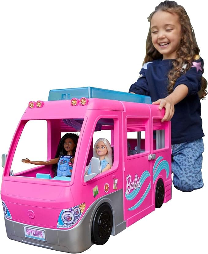 Barbie DreamCamper Set de Juego y Accesorios de Acampada Coche para muñecas con tobogán