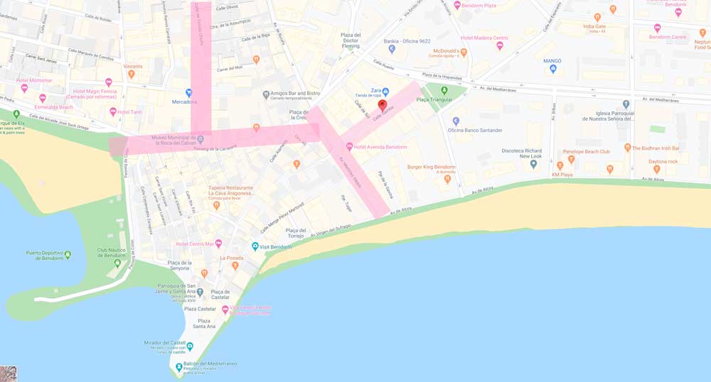 Mapa calles de benidorm para hacer compras
