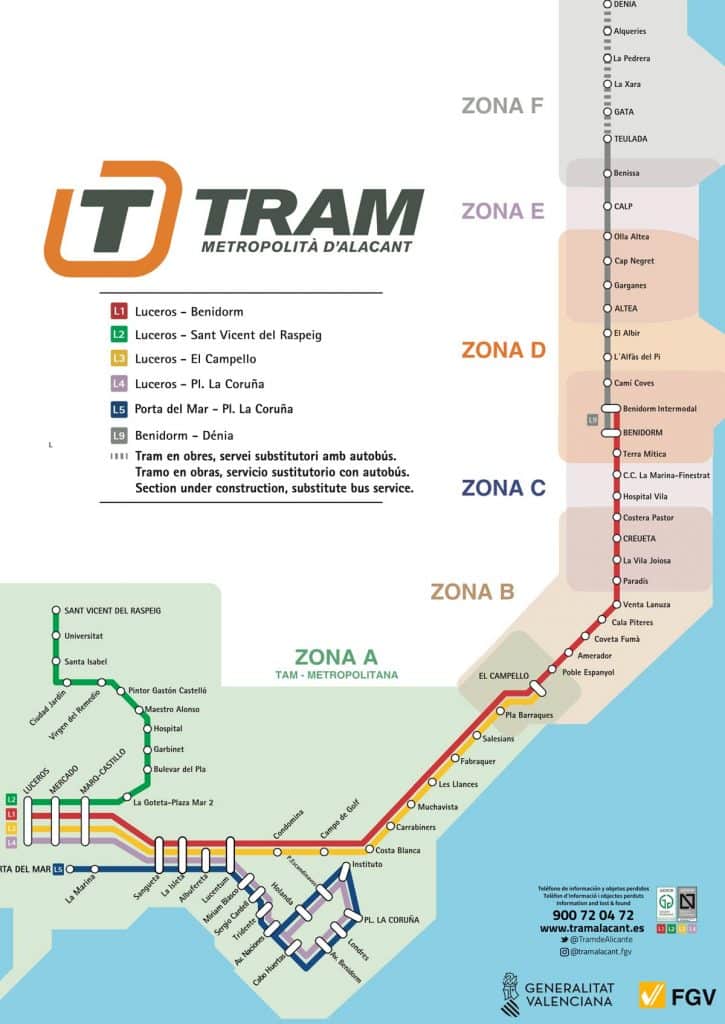 Plano de líneas del TRAM de Alicante
