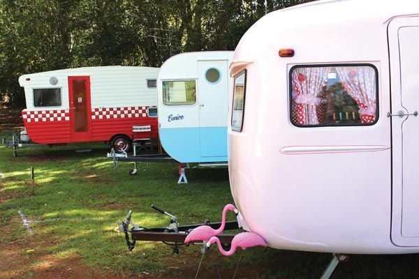 Exterior of caravans painted in vintage style