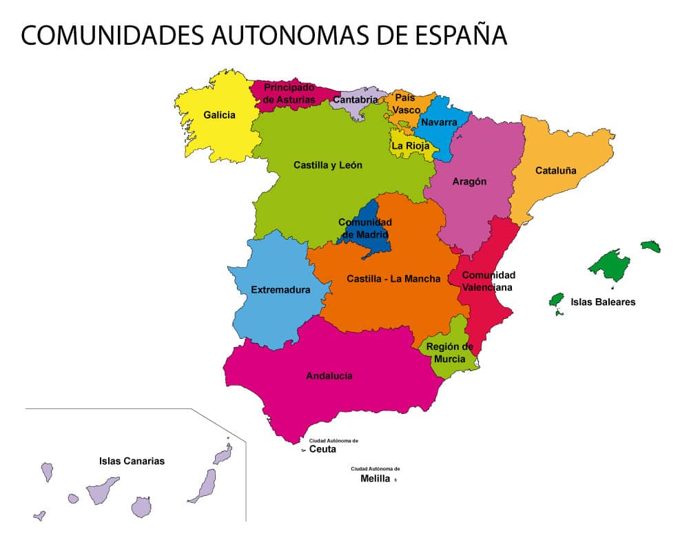 Mapa solo comunidades autónomas de españa
