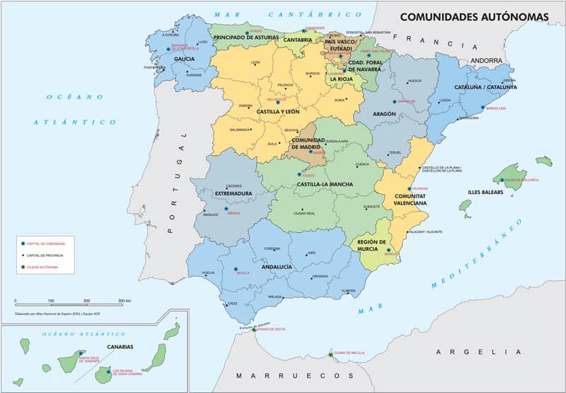 Mapa político de España con comunidades y provincias