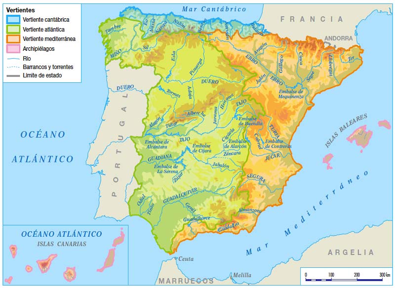 Mapa de los rios de españa