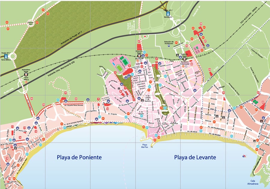 Benidorm free parking map