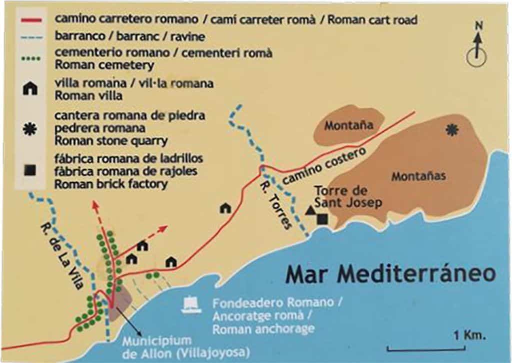 Plano o mapa de allon, antiguo nombre de villajoyosa en época romana