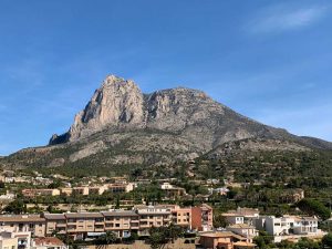 View of finestrat pueblo and puig campana behind it.