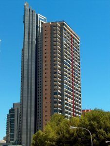 Torre doscalas in benidorm, towers over 100 meters high