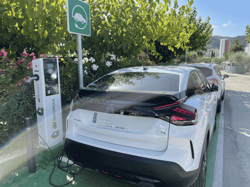 Electric car charging at the campsite