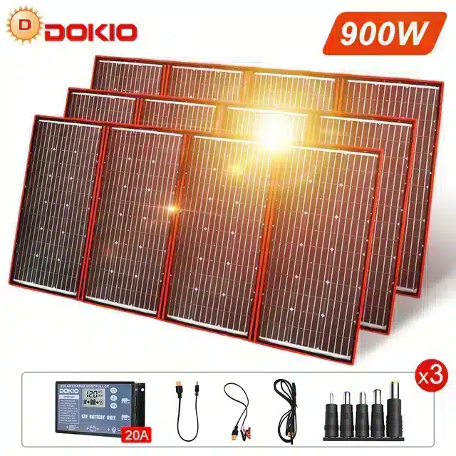 Dokio panel solar plegable port til de 900w 600w y 12v monocristalino impermeable de china para