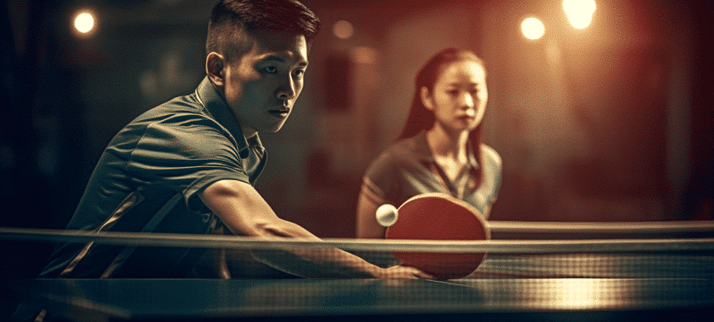 Profesionales jugando a ping pong con pala o raqueta pro