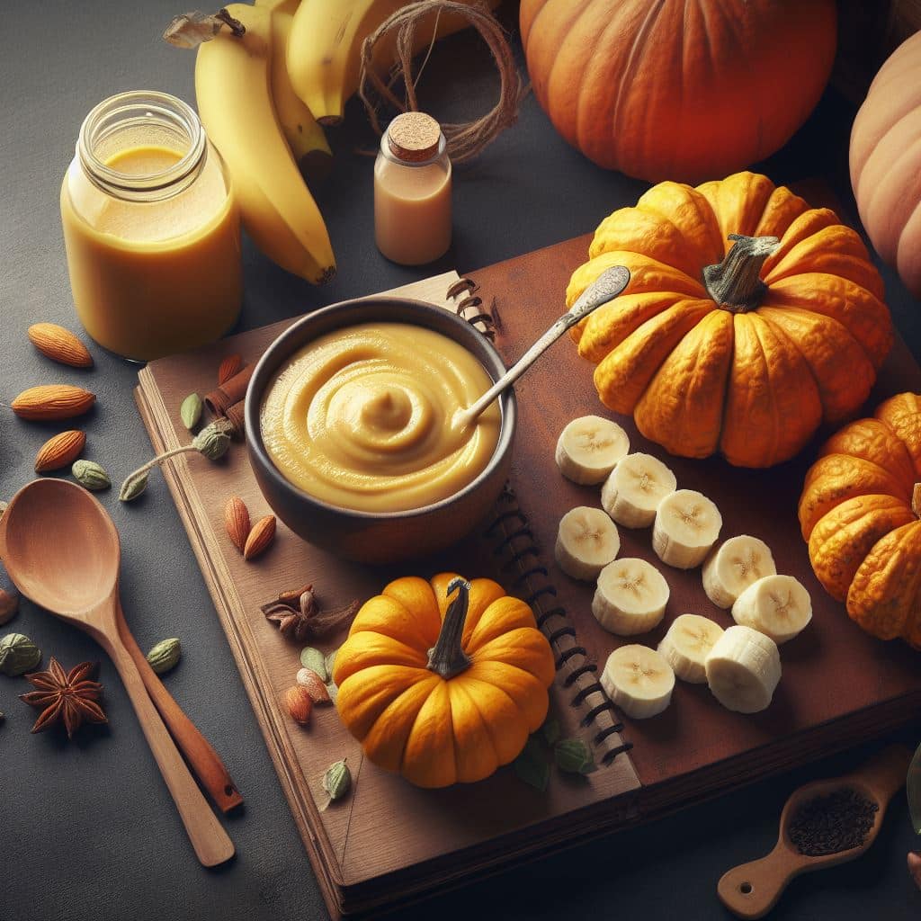Pumpkin and banana cream for a healthy dinner for kids