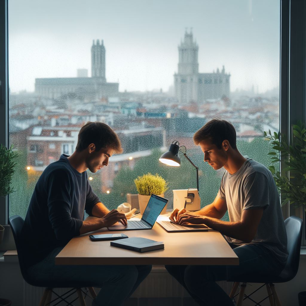 Chicos trabajando en un Coliving en Madrid