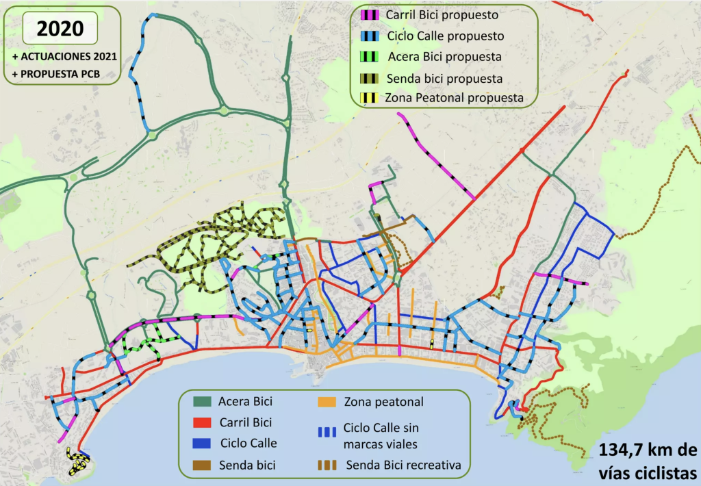 Mappa delle piste ciclabili di benidorm